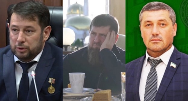 Isa Khadjimuradov, Ramzan Kadyrov, and Khalid Nakaev (from left to right). Collage by the "Caucasian Knot". Photos: screenshot of the video from the Kadyrov YouTube channel / press service of the Parliament of the Chechen Republic Isa Khadjimuradov, Ramzan Kadyrov, and Khalid Nakaev (from left to right). Collage by the "Caucasian Knot". Photos: screenshot of the video from the Kadyrov YouTube channel / press service of the Parliament of the Chechen Republic