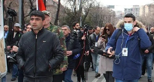 Journalists during match of Pashinyan's opponents to the Armenian Parliament, Yerevan, March 2021. Photo by Tigran Petrosyan for the Caucasian Knot Journalists during match of Pashinyan's opponents to the Armenian Parliament, Yerevan, March 2021. Photo by Tigran Petrosyan for the Caucasian Knot