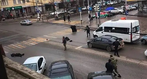 At the site of terror attack in Grozny, December 2020. Screenshot: Telegram Channel BAZA At the site of terror attack in Grozny, December 2020. Screenshot: Telegram Channel BAZA