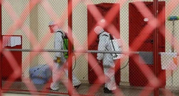 Disinfection in one of Georgia's jails. Photo: Special Penitentiary Service of Georgia, http://www.facebook.com/moc.gov.ge/posts/3359750700767604 Disinfection in one of Georgia's jails. Photo: Special Penitentiary Service of Georgia, http://www.facebook.com/moc.gov.ge/posts/3359750700767604