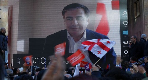 Former Georgian President Mikhail Saakashvili appeals to his supporters during presidential elections in Georgia, Tbilisi, December 2, 2021. Photo: REUTERS/David Mdzinarishvili Former Georgian President Mikhail Saakashvili appeals to his supporters during presidential elections in Georgia, Tbilisi, December 2, 2021. Photo: REUTERS/David Mdzinarishvili