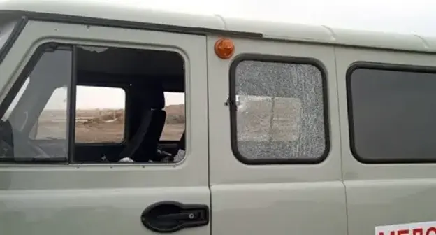 Karabakh military ambulance shelled on October 15, 2021. Photo: http://www.facebook.com/astrakhdefencearmy/photos/pcb.483739866292345/48373994496225720/ Karabakh military ambulance shelled on October 15, 2021. Photo: http://www.facebook.com/astrakhdefencearmy/photos/pcb.483739866292345/48373994496225720/