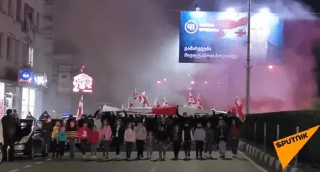 Rally in Zugdidi. Screenshot from video posted by Sputnik-Georgia YouTube Channel Rally in Zugdidi. Screenshot from video posted by Sputnik-Georgia YouTube Channel