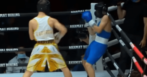 Eli Kadyrov's victory. Screenshot of the record of Kadyrov's son's fight on the KavkazPress YouTube channel https://www.youtube.com/watch?v=HQlbyBAngNc Eli Kadyrov's victory. Screenshot of the record of Kadyrov's son's fight on the KavkazPress YouTube channel https://www.youtube.com/watch?v=HQlbyBAngNc