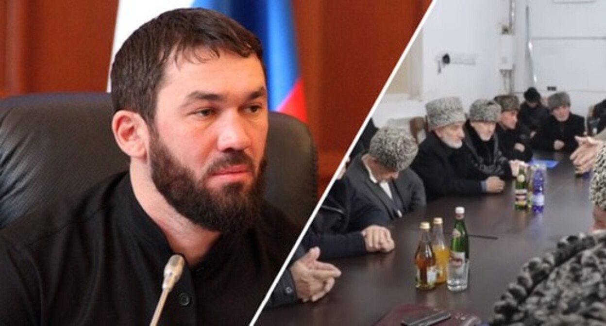 Magomed Daudov, participants of the session of the Ingush Council of Teips. Photo by the press service of the Parliament of the Chechen Republic; screenshot of the video "An Appeal to the Chechens and the Ingush" https://www.youtube.com/watch?v=47Fp6BnVB_o Magomed Daudov, participants of the session of the Ingush Council of Teips. Photo by the press service of the Parliament of the Chechen Republic; screenshot of the video "An Appeal to the Chechens and the Ingush" https://www.youtube.com/watch?v=47Fp6BnVB_o