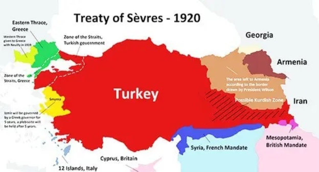 Map based on the Treaty of Sèvres of 1920. Photo: Araujo, https://ru.wikipedia.org/ Map based on the Treaty of Sèvres of 1920. Photo: Araujo, https://ru.wikipedia.org/