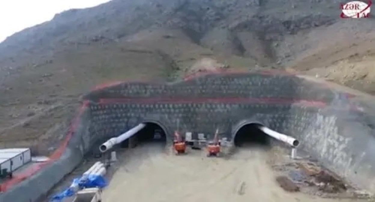 Construction of tunnels on the Horadiz-Jebrail-Zangilan-Agbend highway in Azerbaijan, which, according to the Azerbaijani side, is to become part of the Zangezur corridor. Screenshot: https://video.azertag.az/ru/site/video/129222 Construction of tunnels on the Horadiz-Jebrail-Zangilan-Agbend highway in Azerbaijan, which, according to the Azerbaijani side, is to become part of the Zangezur corridor. Screenshot: https://video.azertag.az/ru/site/video/129222