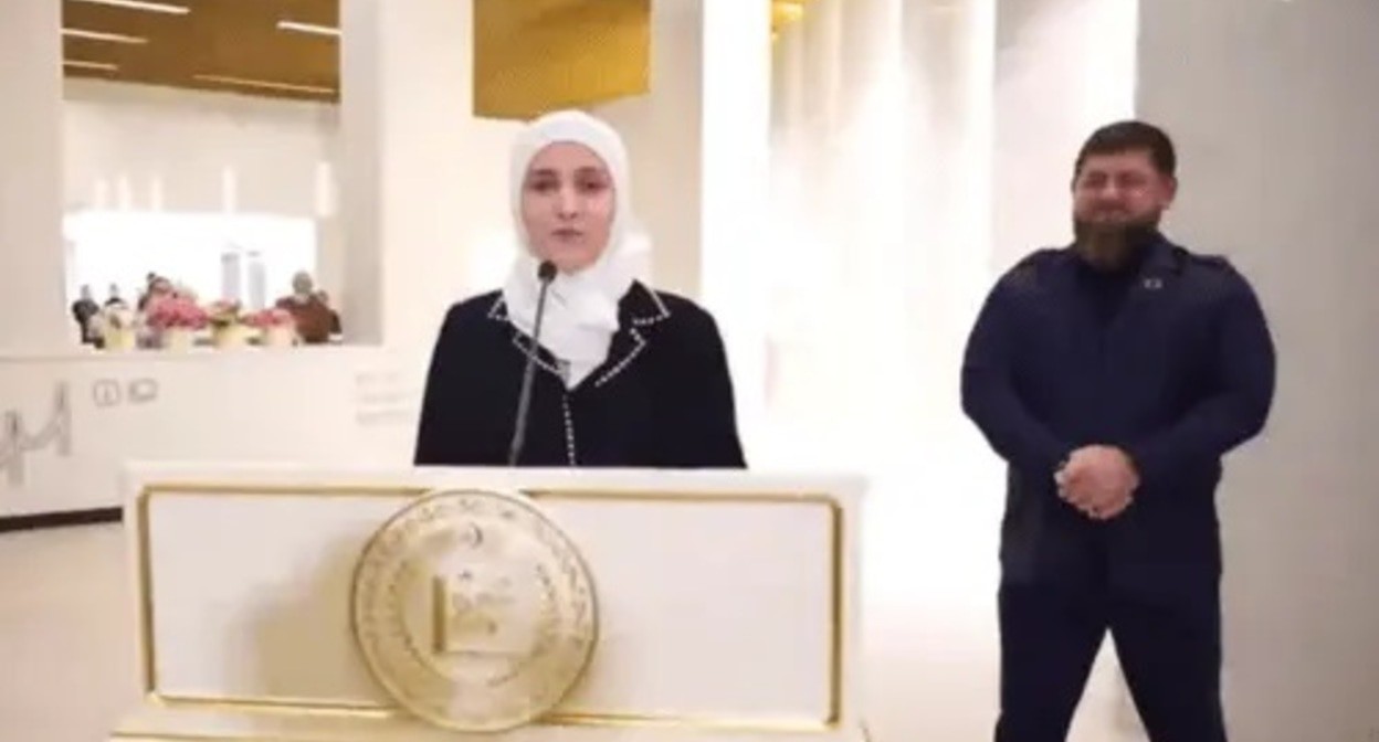 Screenshot of video posted on Aishat Kadyrova's Instagram page on December 24, 2021, https://www.instagram.com/p/CX4Lk26NYNq/ Screenshot of video posted on Aishat Kadyrova's Instagram page on December 24, 2021, https://www.instagram.com/p/CX4Lk26NYNq/
