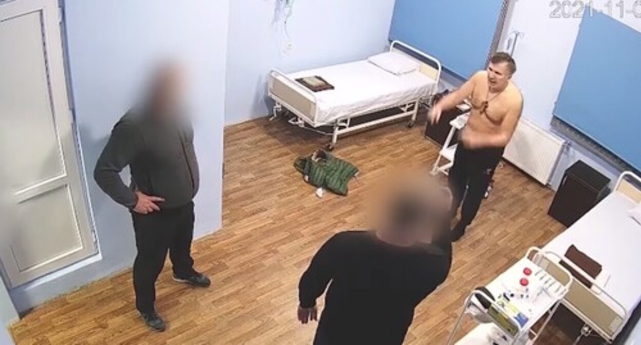 Mikheil (Mikhail) Saakashvili, a former Georgian president, at the military hospital. Screenshot of the video by the Special Penitentiary Service of Georgia https://www.facebook.com/watch/?v=1061505497963689&ref=sharing Mikheil (Mikhail) Saakashvili, a former Georgian president, at the military hospital. Screenshot of the video by the Special Penitentiary Service of Georgia https://www.facebook.com/watch/?v=1061505497963689&ref=sharing