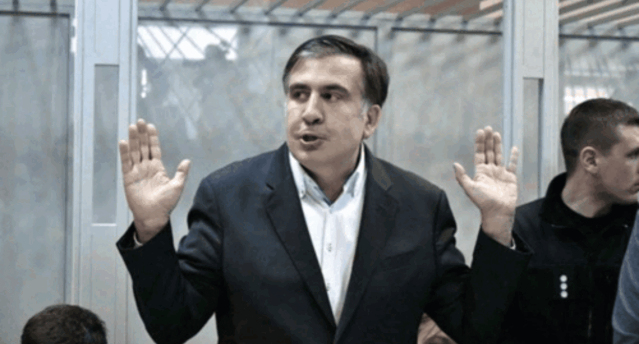 Mikhail Saakashvili in a courtroom. Screenshot of video posted by 1tv.ge Mikhail Saakashvili in a courtroom. Screenshot of video posted by 1tv.ge