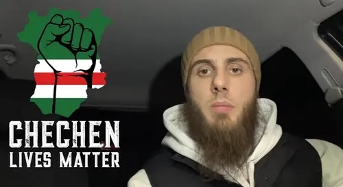 Mokhmad Abdurakhmanov and the symbols of the #chechenlivesmatter campaign. Screenshot: VAYFOND video posted at: youtu.be/Riapge4CuXY Mokhmad Abdurakhmanov and the symbols of the #chechenlivesmatter campaign. Screenshot: VAYFOND video posted at: youtu.be/Riapge4CuXY
