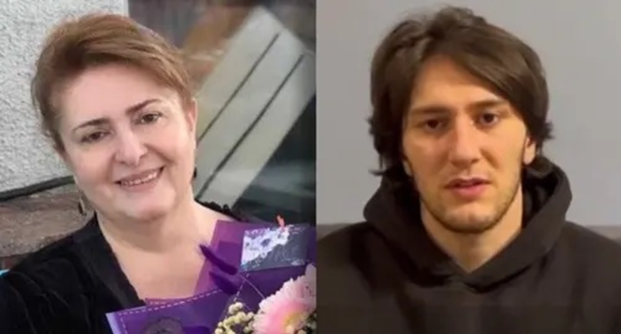 Zarema Yangulbaeva and her son Abubakar Yangulbaev. Screenshot: t.me/against_torture. Collage made by the Caucasian Knot Zarema Yangulbaeva and her son Abubakar Yangulbaev. Screenshot: t.me/against_torture. Collage made by the Caucasian Knot