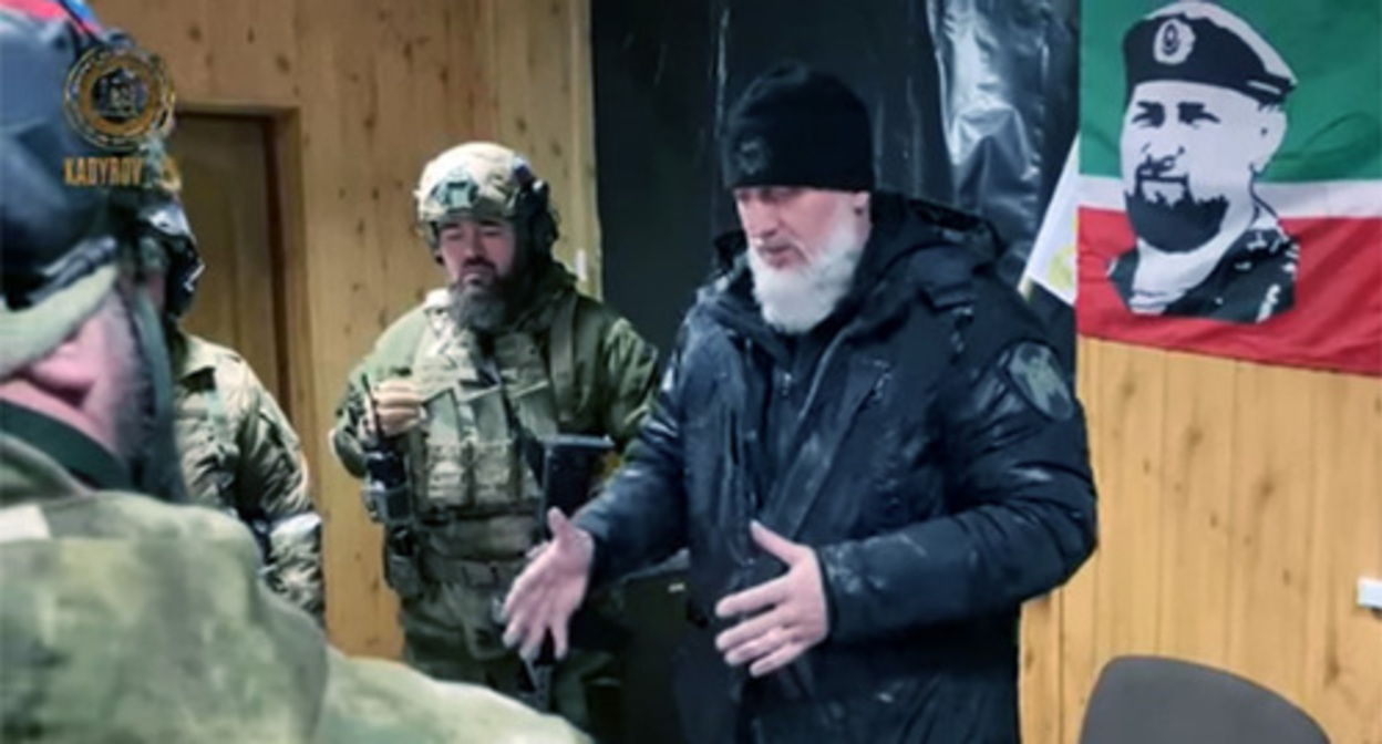 Adam Delimkhanov and Chechen security forces participating in the military operation in Ukraine. Image made from video posted on Ramzan Kadyrov's VK channel https://vk.com/ramzan?w=wall279938622_777991 Adam Delimkhanov and Chechen security forces participating in the military operation in Ukraine. Image made from video posted on Ramzan Kadyrov's VK channel https://vk.com/ramzan?w=wall279938622_777991