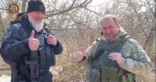 Adam Delimkhanov and Alexander Khodakovsky. Screenshot of the video in the post https://t.me/RKadyrov_95/1558 Adam Delimkhanov and Alexander Khodakovsky. Screenshot of the video in the post https://t.me/RKadyrov_95/1558