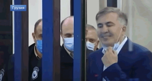 Mikhail Saakashvili (right) in a courtroom. Image made from video posted by ‘Channel 1’ https://www.youtube.com/watch?v=jtb5QF28d6Q Mikhail Saakashvili (right) in a courtroom. Image made from video posted by ‘Channel 1’ https://www.youtube.com/watch?v=jtb5QF28d6Q