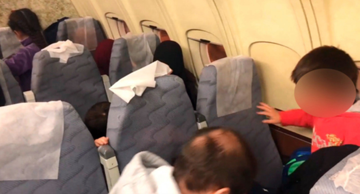 Children of natives of Adygea and Dagestan arrived in Russia on board the plane of the Ministry of Defense. Image made from video posted by TV Company ‘Zvezda’, https://tvzvezda.ru/news/2022415314-RfqlV.html Children of natives of Adygea and Dagestan arrived in Russia on board the plane of the Ministry of Defense. Image made from video posted by TV Company ‘Zvezda’, https://tvzvezda.ru/news/2022415314-RfqlV.html