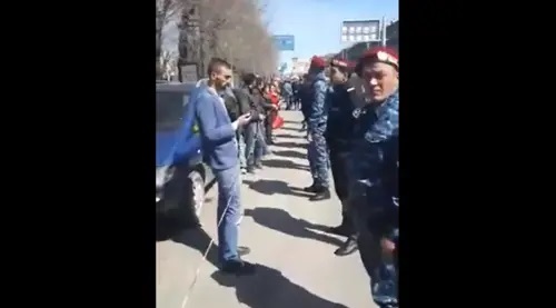 Protest action in Gyumri. Image made from video posted at Youtube Channel Yerevan.Today on April 16, 2022, https://www.youtube.com/watch?v=wiIpLpQTbf4&t=158s Protest action in Gyumri. Image made from video posted at Youtube Channel Yerevan.Today on April 16, 2022, https://www.youtube.com/watch?v=wiIpLpQTbf4&t=158s