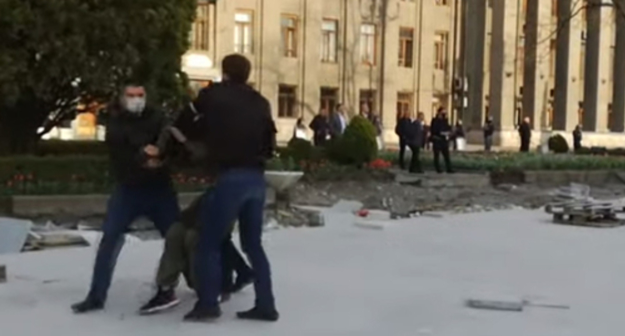 Police detain participants of a rally against the self-isolation regime in Vladikavkaz, 2020. Image made from the video posted by the Caucasian Knot at: https://www.youtube.com/watch?v=aIxG_fs1r0M&t=1s Police detain participants of a rally against the self-isolation regime in Vladikavkaz, 2020. Image made from the video posted by the Caucasian Knot at: https://www.youtube.com/watch?v=aIxG_fs1r0M&t=1s