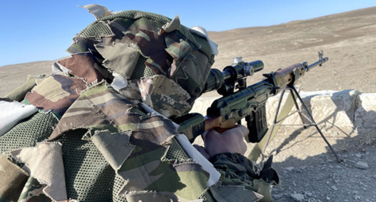 An Azerbaijani soldier during the military exercises. Photo by the press service of the Azerbaijani Ministry of Defence https://mod.gov.az/ru/news/zavershen-kurs-po-snajperskoj-podgotovke-40756.html An Azerbaijani soldier during the military exercises. Photo by the press service of the Azerbaijani Ministry of Defence https://mod.gov.az/ru/news/zavershen-kurs-po-snajperskoj-podgotovke-40756.html