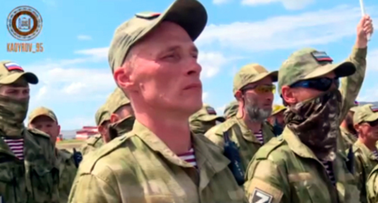 A group of volunteers before going to the special operation zone. Screenshot of the video published on the Kadyrov_95 Telegram channel https://t.me/RKadyrov_95/2616 A group of volunteers before going to the special operation zone. Screenshot of the video published on the Kadyrov_95 Telegram channel https://t.me/RKadyrov_95/2616