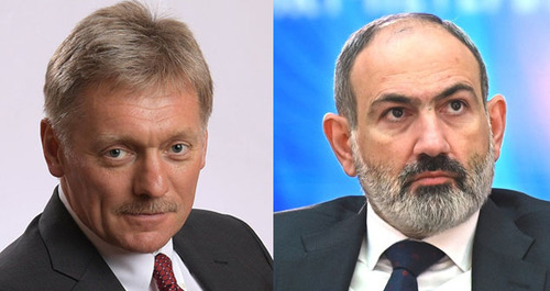 Dmitry Peskov (left) and Nikol Pashinyan. Collage made by the Caucasian Knot. Photo: Kremlin.ru, press service of the Russian President Dmitry Peskov (left) and Nikol Pashinyan. Collage made by the Caucasian Knot. Photo: Kremlin.ru, press service of the Russian President