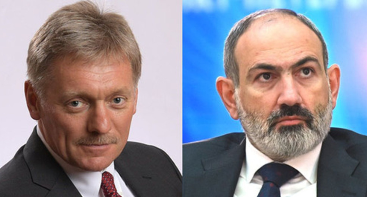 Dmitry Peskov (left) and Nikol Pashinyan. Collage made by the Caucasian Knot. Photo: Kremlin.ru, press service of the Russian President Dmitry Peskov (left) and Nikol Pashinyan. Collage made by the Caucasian Knot. Photo: Kremlin.ru, press service of the Russian President