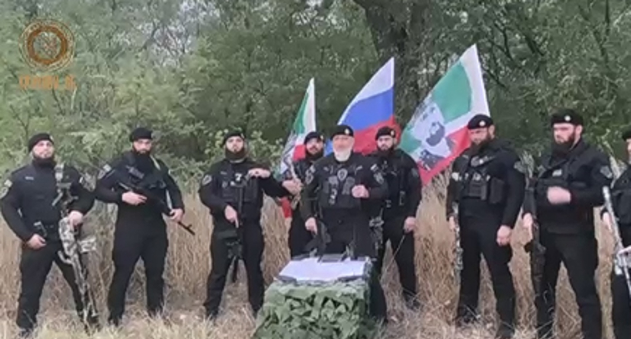 Adam Delimkhanov and Chechen fighters in Ukraine. Photo: https://t.me/RKadyrov_95/2813 Adam Delimkhanov and Chechen fighters in Ukraine. Photo: https://t.me/RKadyrov_95/2813