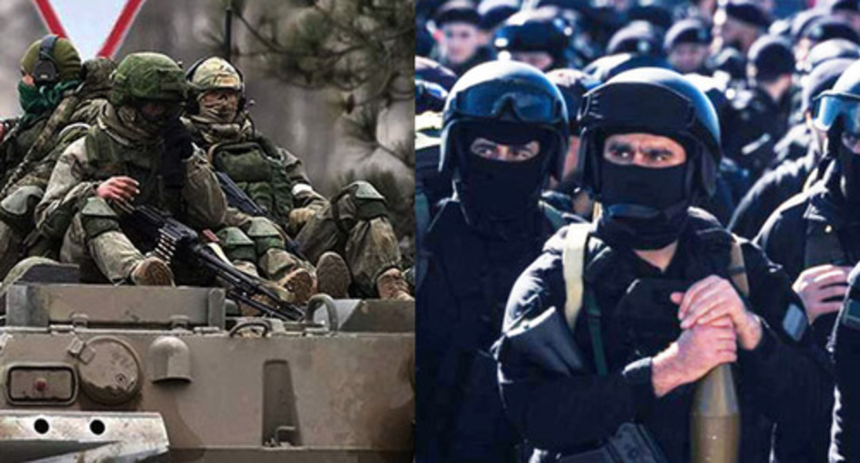 Chechen fighters take part in special operation in Ukraine. Collage made by the Caucasian Knot; photo: Grozny-Inform, https://www.grozny-inform.ru/news/society/136423/ Chechen fighters take part in special operation in Ukraine. Collage made by the Caucasian Knot; photo: Grozny-Inform, https://www.grozny-inform.ru/news/society/136423/