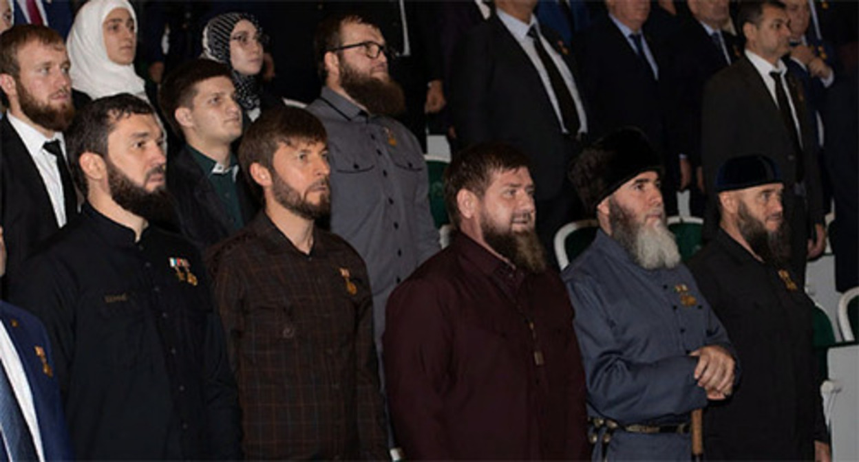 Ramzan Kadyrov (center, front row) during the ceremony marking the 100th anniversary of the founding of the Chechen Republic. Photo: press service of the head of the Chechen Republic Ramzan Kadyrov (center, front row) during the ceremony marking the 100th anniversary of the founding of the Chechen Republic. Photo: press service of the head of the Chechen Republic