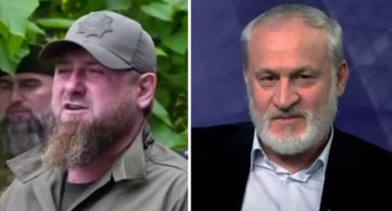 Ramzan Kadyrov, Akhmed Zakaev. Screnshot https://www.instagram.com/p/CW7rZIxvJOR/Screenshot of the video https://t.me/RKadyrov_95/2435 Collage by the "Caucasian Knot" Ramzan Kadyrov, Akhmed Zakaev. Screnshot https://www.instagram.com/p/CW7rZIxvJOR/Screenshot of the video https://t.me/RKadyrov_95/2435 Collage by the "Caucasian Knot"