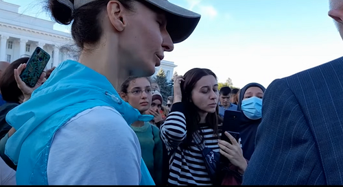 Protesters against the partial mobilization, Nalchik. Screenshot of the video by the "Caucasian Knot" Protesters against the partial mobilization, Nalchik. Screenshot of the video by the "Caucasian Knot"