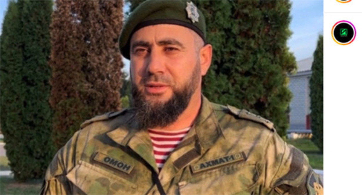 Bislan Chabaev, a deputy commander of the "Akhmat-1" OMON (riot police) battalion. Screenshot of the video https://www.instagram.com/p/CkQS2AkO_A0/ Bislan Chabaev, a deputy commander of the "Akhmat-1" OMON (riot police) battalion. Screenshot of the video https://www.instagram.com/p/CkQS2AkO_A0/