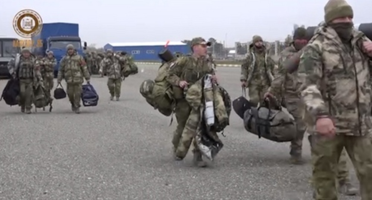 A group of volunteers before leaving for Ukraine. Screenshot of the video posted on Ramzan Kadyrov's Telegram channel https://t.me/RKadyrov_95/3151 A group of volunteers before leaving for Ukraine. Screenshot of the video posted on Ramzan Kadyrov's Telegram channel https://t.me/RKadyrov_95/3151