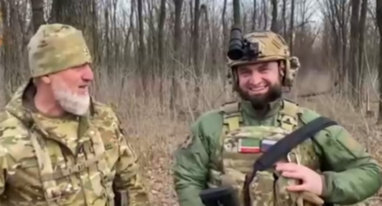 Adam Delimkhanov and Rustam Aguev. Screenshot of the video posted on Ramzan Kadyrov's Telegram channel on January 7, 2023 https://t.me/RKadyrov_95/3253 Adam Delimkhanov and Rustam Aguev. Screenshot of the video posted on Ramzan Kadyrov's Telegram channel on January 7, 2023 https://t.me/RKadyrov_95/3253