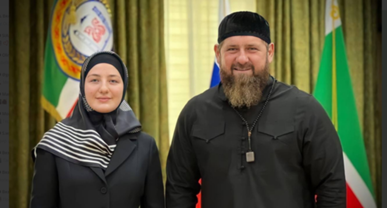 Khutmat Kadyrova with her father Ramzan Kadyrov. Screenshot of the photo from Adam Delimkhanov's Telegram channel, posted on March 15, 2023 https://t.me/adelimkhanov_95/2092 Khutmat Kadyrova with her father Ramzan Kadyrov. Screenshot of the photo from Adam Delimkhanov's Telegram channel, posted on March 15, 2023 https://t.me/adelimkhanov_95/2092