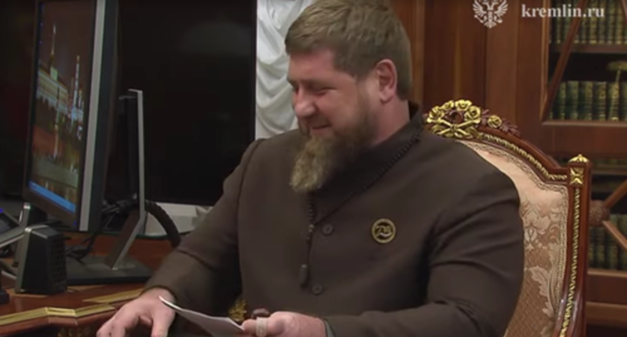 Ramzan Kadyrov at a meeting with President of Russia Vladimir Putin on March 13, 2023. Screenshot of the video posted on the AKIpress news YouTube channel https://www.youtube.com/watch?v=crvY6fuG92U Ramzan Kadyrov at a meeting with President of Russia Vladimir Putin on March 13, 2023. Screenshot of the video posted on the AKIpress news YouTube channel https://www.youtube.com/watch?v=crvY6fuG92U