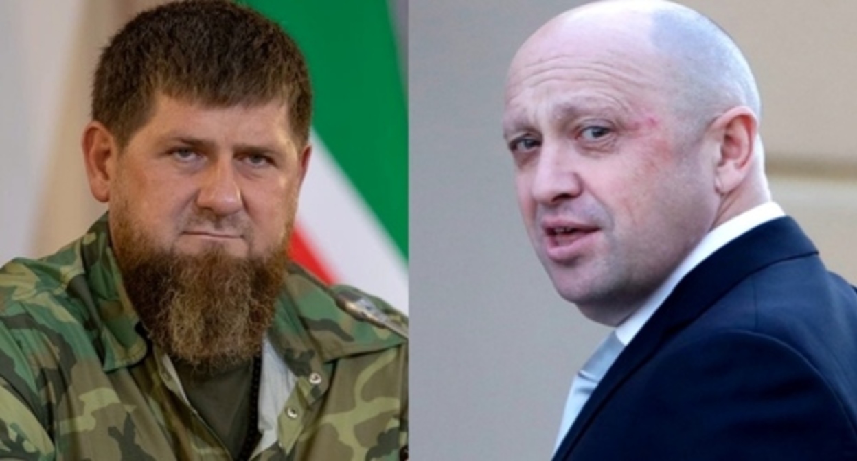 Ramzan Kadyrov, Evgeny Prigozhin. Photos: Grozny Inform https://www.grozny-inform.ru, screenshot of the video posted on the YouTube channel "Life in Russia" https://www.youtube.com/watch?v=Yxyuawe6_mQ Collage by the "Caucasian Knot" Ramzan Kadyrov, Evgeny Prigozhin. Photos: Grozny Inform https://www.grozny-inform.ru, screenshot of the video posted on the YouTube channel "Life in Russia" https://www.youtube.com/watch?v=Yxyuawe6_mQ Collage by the "Caucasian Knot"
