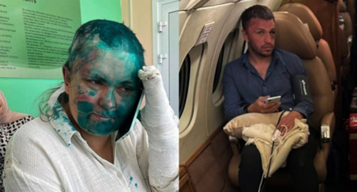 Elena Milashina and Alexander Nemov after the attack. Photo: https://tvknews.ru/publications/news/74102/ Elena Milashina and Alexander Nemov after the attack. Photo: https://tvknews.ru/publications/news/74102/