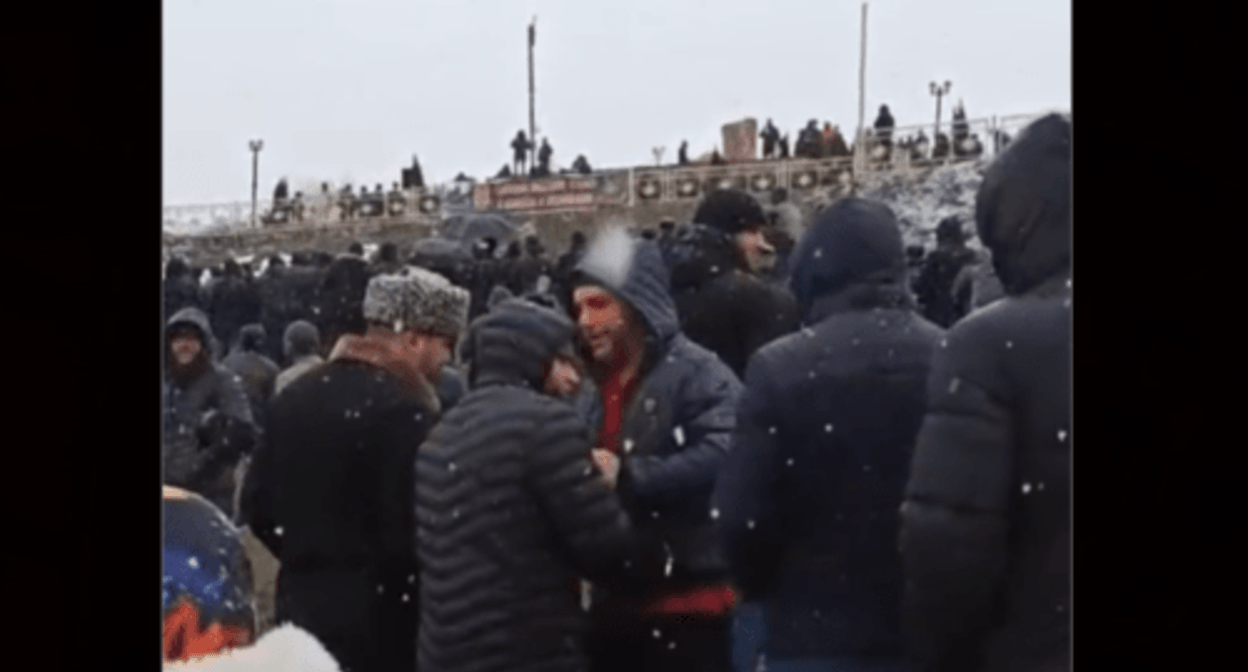 Participants of the action to honour the deportation victims, held in the Novolaksky District of Dagestan. Screenshot of the video posted on the Instagram* (the activities of the Meta Company, owning Instagram, are banned in Russia) account "Auh media" on February 23, 2024 https://www.instagram.com/p/C3rl19XscMi/ Participants of the action to honour the deportation victims, held in the Novolaksky District of Dagestan. Screenshot of the video posted on the Instagram* (the activities of the Meta Company, owning Instagram, are banned in Russia) account "Auh media" on February 23, 2024 https://www.instagram.com/p/C3rl19XscMi/