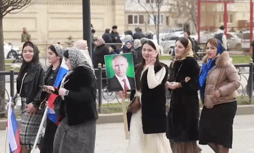 Participants of a rally in support of Putin. Screenshot of the video posted on Ramzan Kadyrov's Telegram channel on March 10, 2024 https://t.me/RKadyrov_95/4579 Participants of a rally in support of Putin. Screenshot of the video posted on Ramzan Kadyrov's Telegram channel on March 10, 2024 https://t.me/RKadyrov_95/4579