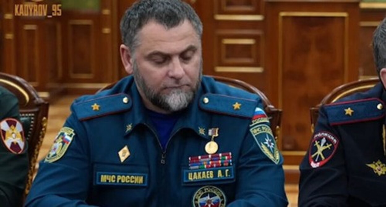 Alikhan Tsakaev. April 22, 2024. Screenshot of the video posted on the Telegram channel "Kadyrov_95" https://t.me/RKadyrov_95/4655 Alikhan Tsakaev. April 22, 2024. Screenshot of the video posted on the Telegram channel "Kadyrov_95" https://t.me/RKadyrov_95/4655