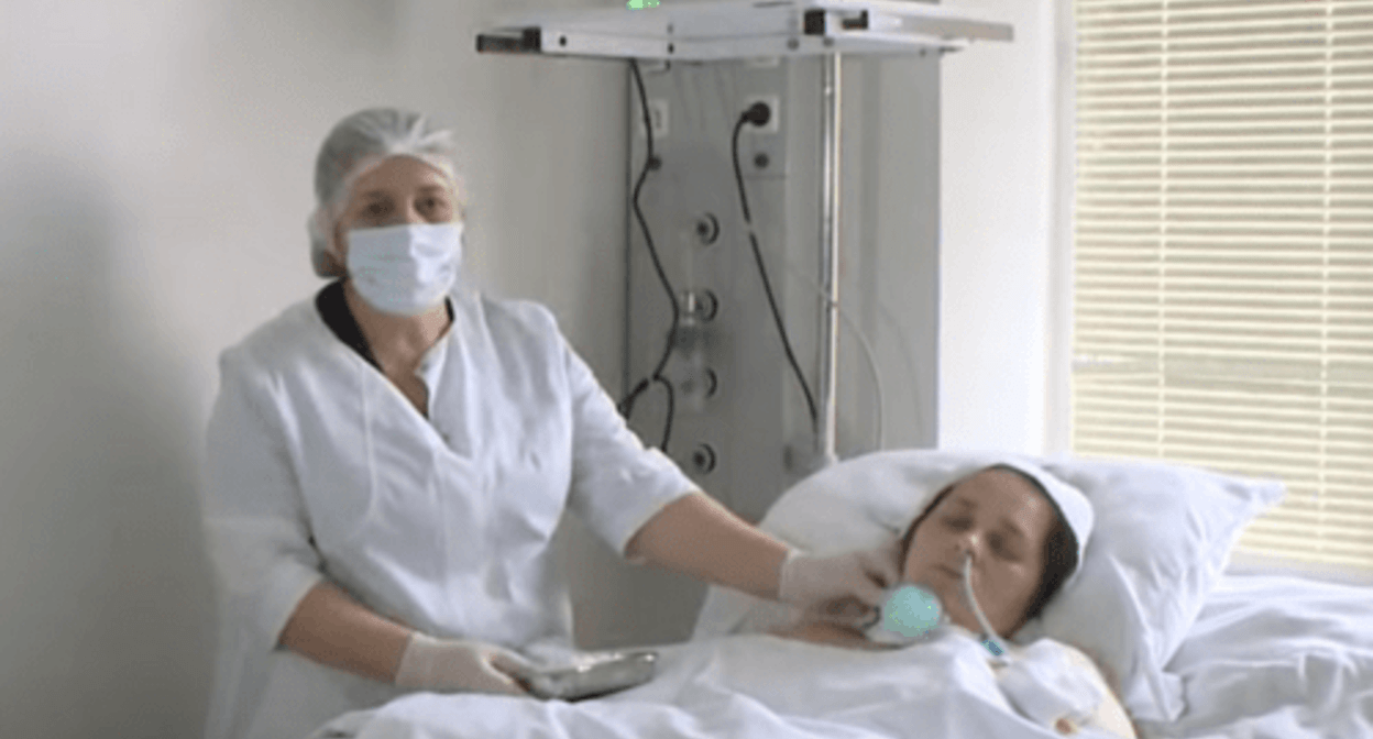 Madina Ausheva in a hospital ward. Screenshot of a video by НТРК YouTube Madina Ausheva in a hospital ward. Screenshot of a video by НТРК YouTube