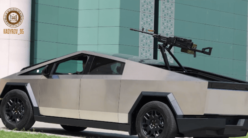 The Cybertruck Tesla car with a machine gun. Screenshot of a video posted on Ramzan Kadyrov's Telegram channel on August 17, 2024 https://t.me/RKadyrov_95/4999 The Cybertruck Tesla car with a machine gun. Screenshot of a video posted on Ramzan Kadyrov's Telegram channel on August 17, 2024 https://t.me/RKadyrov_95/4999
