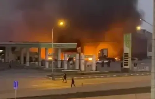 An explosion at a fuelling station located in the highway near the village of Novy Khushet. September 27, 2024. Photo: 112 / T.me An explosion at a fuelling station located in the highway near the village of Novy Khushet. September 27, 2024. Photo: 112 / T.me