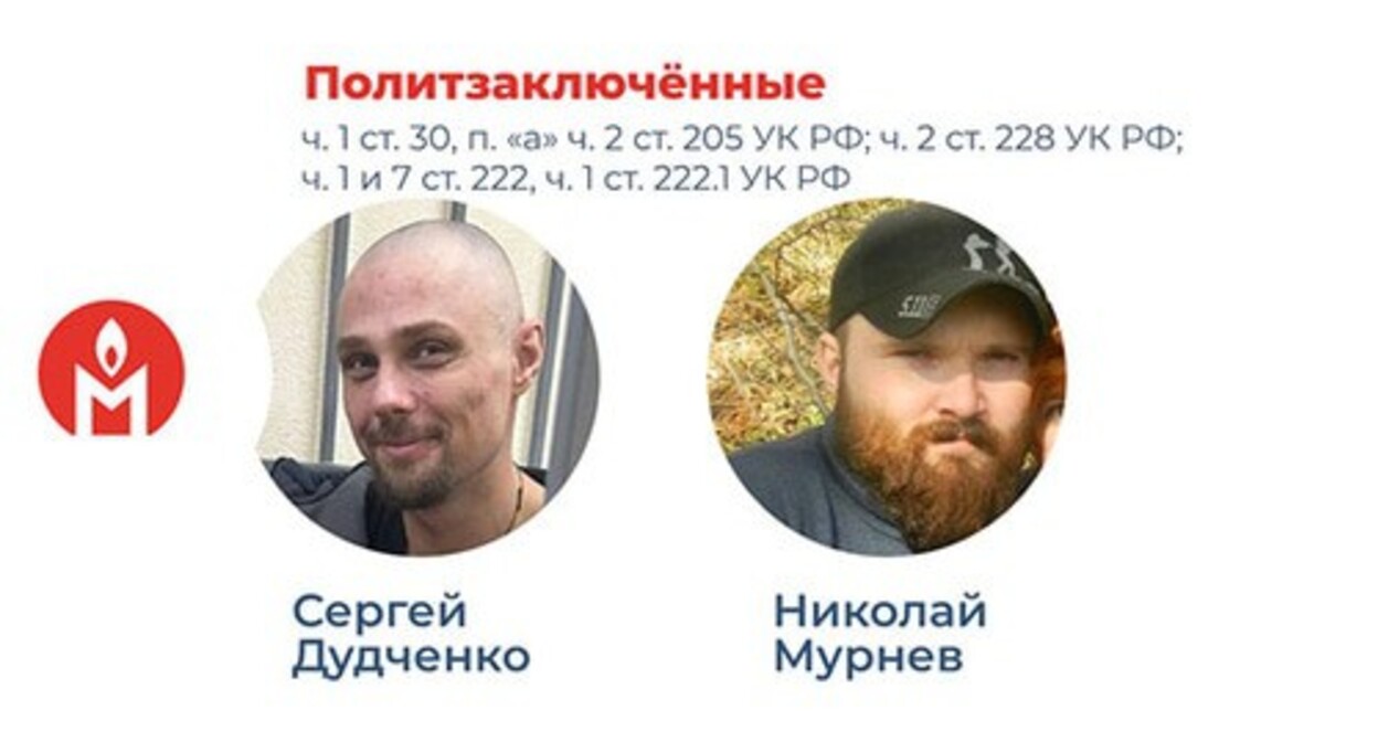 Sergey Dudchenko and Nikolai Murnev. Collage by the "Memorial" human rights defense center https://memopzk.org/news/my-schitaem-politzaklyuchyonnymi-sergeya-dudchenko-i-nikolaya-murneva/ included into the register of foreign agents Sergey Dudchenko and Nikolai Murnev. Collage by the "Memorial" human rights defense center https://memopzk.org/news/my-schitaem-politzaklyuchyonnymi-sergeya-dudchenko-i-nikolaya-murneva/ included into the register of foreign agents