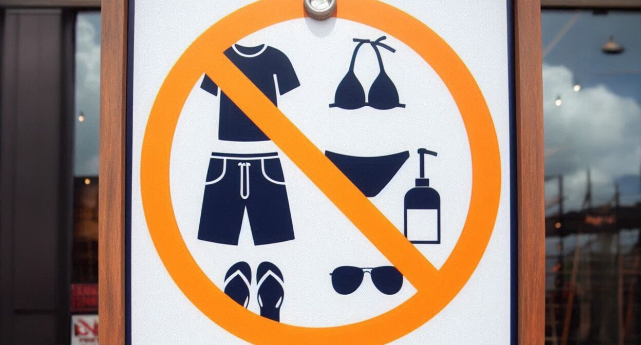 A plate with a dress code for tourists. Picture made by Photoshop A plate with a dress code for tourists. Picture made by Photoshop