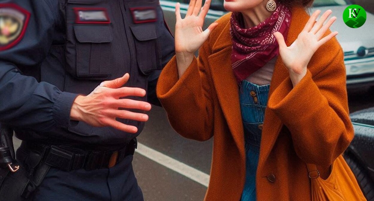 A woman and a police officer. Picture made in Photoshop by the "Caucasian Knot" A woman and a police officer. Picture made in Photoshop by the "Caucasian Knot"
