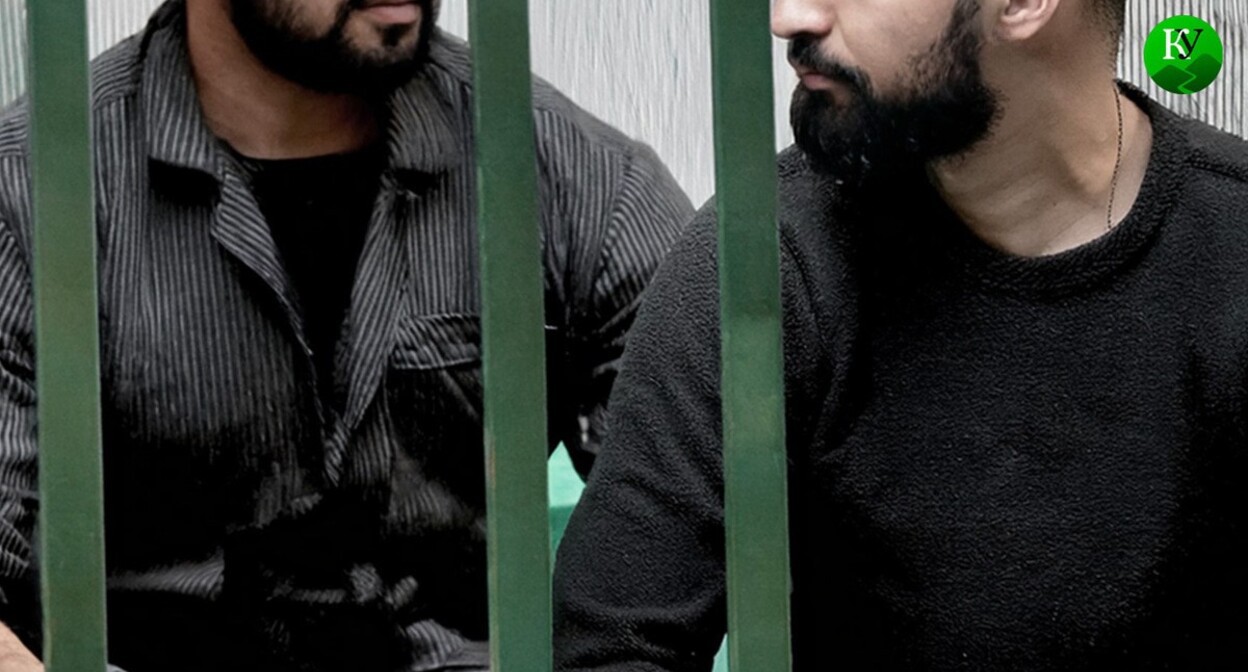 Two men behind bars. Picture made in Photoshop by the "Caucasian Knot" Two men behind bars. Picture made in Photoshop by the "Caucasian Knot"