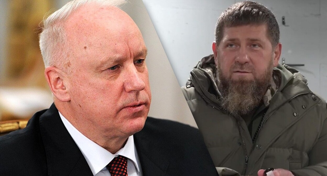 Ramzan Kadyrov and Alexander Bastrykin. Collage by the "Caucasian Knot". Photo: http://kremlin.ru Screenshot of a video: https://t.me/RKadyrov_95 Ramzan Kadyrov and Alexander Bastrykin. Collage by the "Caucasian Knot". Photo: http://kremlin.ru Screenshot of a video: https://t.me/RKadyrov_95