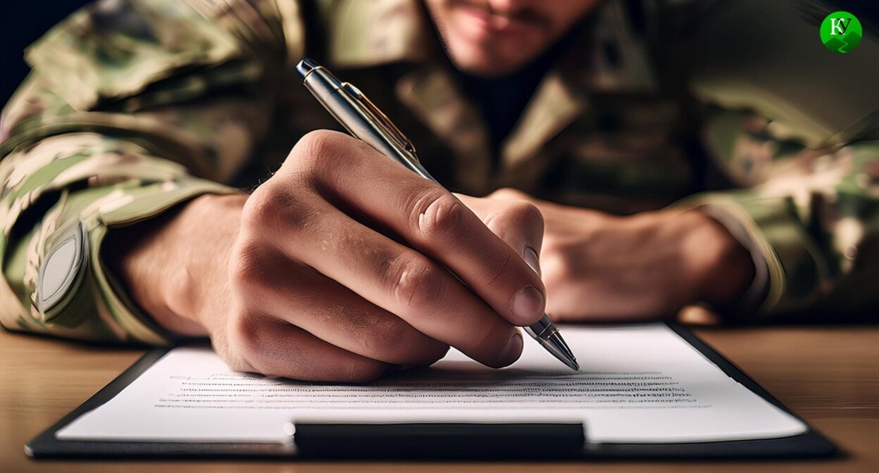 A soldier signs a contract. Picture made in Photoshop by the "Caucasian Knot" A soldier signs a contract. Picture made in Photoshop by the "Caucasian Knot"